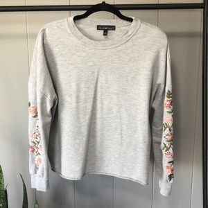 EMBROIDERED ROSE LONG SLEEVE CREW NECK SWEATER TEE